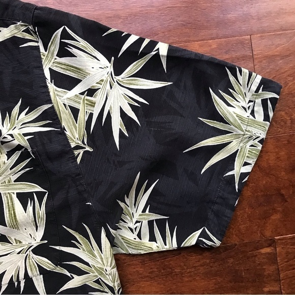 Jamaica Jaxx 100% Silk Tropical Shirt, Washed Black with Bamboo Fronds, Size Med - Picture 3 of 12